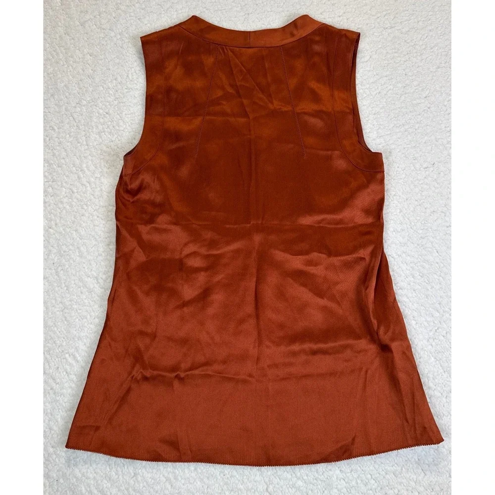 Tory Burch Copper Orange 100% Silk V-Neck‎ Sleeveless Blouse Top Size 2